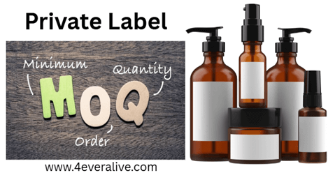 Minimum Quantity Order in Private Label Beauty Business image with product bottles and MOQ concept.