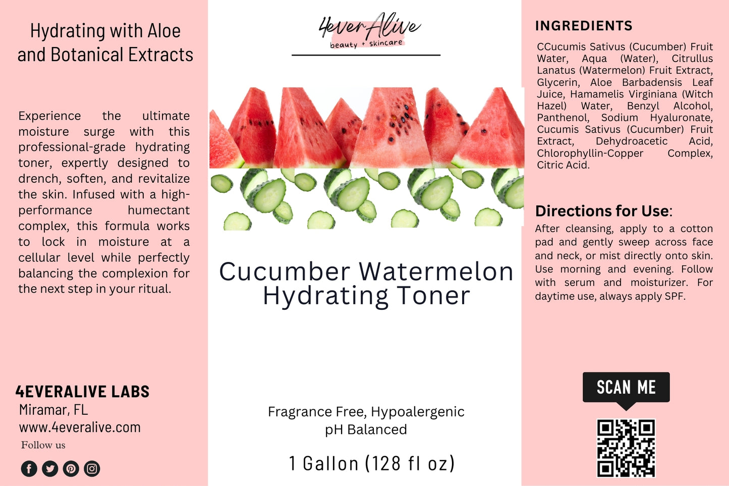 Cucumber Watermelon Hydrating Toner packaging with product details and branding.
