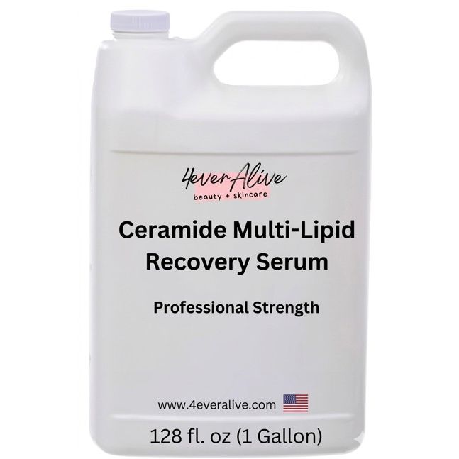 Large bottle of Ceramide Multi-Lipid Recovery Serum with '4everAlive' branding on a white background.