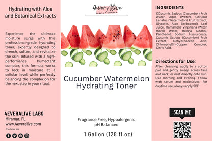 Cucumber Watermelon Hydrating Toner packaging with product details and branding.