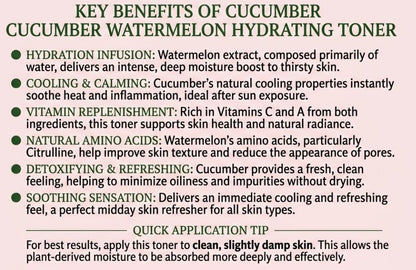 Text detailing the key benefits of cucumber watermelon hydrating toner