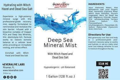 Deep Sea Mineral Mist packaging with blue liquid splash design and product details.