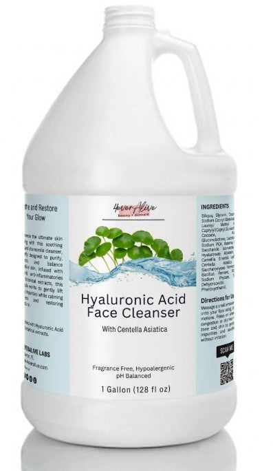 Gallon container of Hyaluronic Acid Face Cleanser with label on a white background