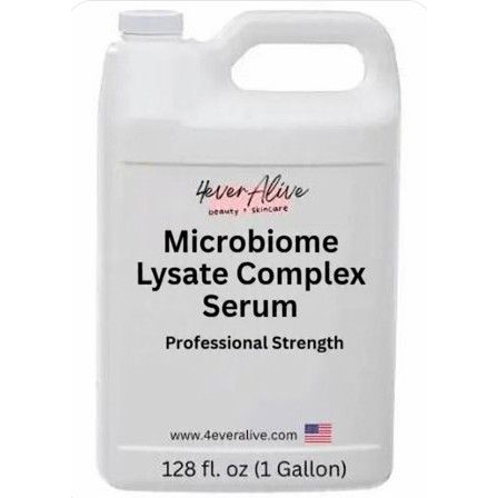 Gallon container of Microbiome Lysate Complex Serum with '4EverAlive' branding on a white background.