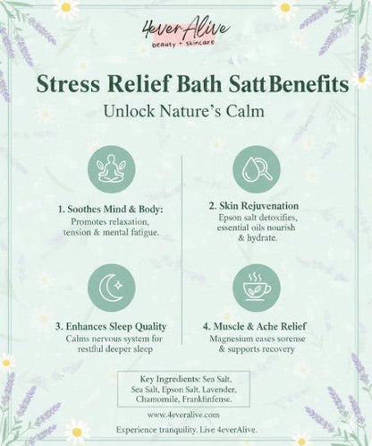 Stress Relief Bath Salt with Lavender and Chamomile Botanicals - 4EverAlive Labs